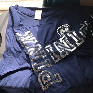 Navy blue with silver sparkles pink shirt